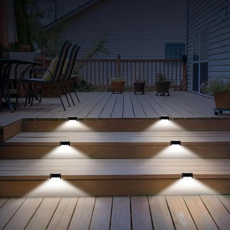 6pcs Waterproof Solar Deck Lights, Outdoor LED Solar Step Lights for Railing, Deck, Patio, Yard, Column, Fence, Stairs and Driveway (Warm Light/White Light)