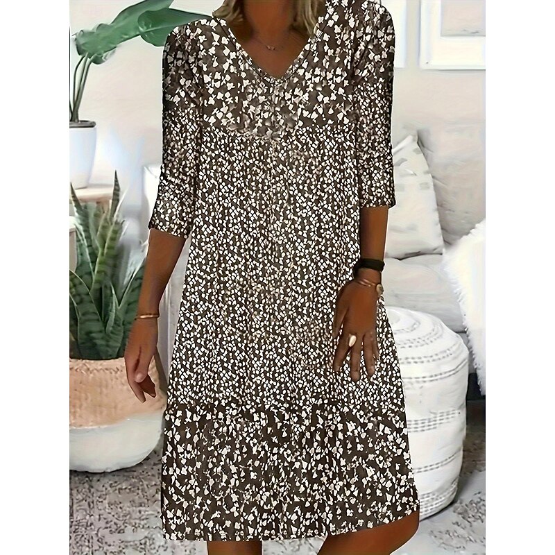 Women's Jumper Dress Graphic Print V Neck Midi Dress Elegant Bohemia Home Daily 3/4 Length Sleeve Summer