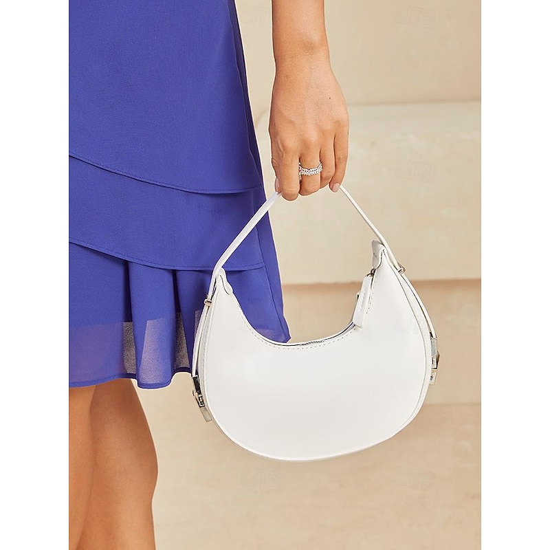 Elegant Ivory Crescent Hobo Bag with Sleek Silver Hardware - Stylish Daily Carry for Women3