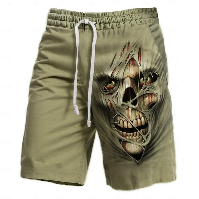 Men's 3D Print Cool Skulls Halloween Costumes Sweat Shorts Beach Shorts Terry Shorts Mid Waist Vintage Casual Daily Holiday Streetwear Drawstring Elastic Waist 3D Print Designer Clothing Apparel4