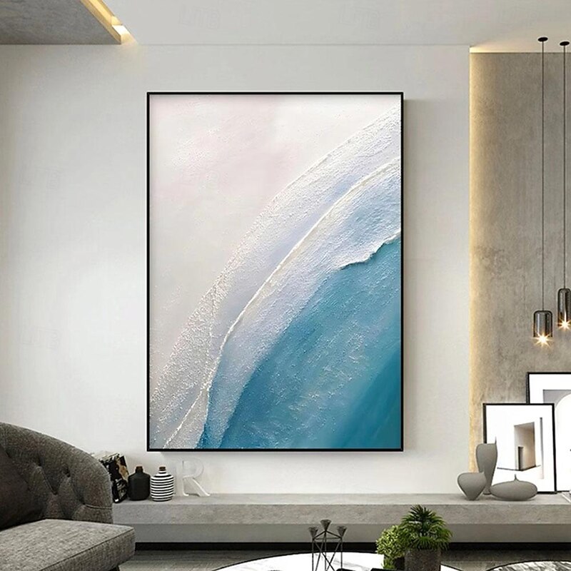 Hand painted Blue Textured Minimalist oil painting handmade Wall Art Sky And Ocean Painting Sky And Ocean oil Painting handmade wave and beach oil painting3