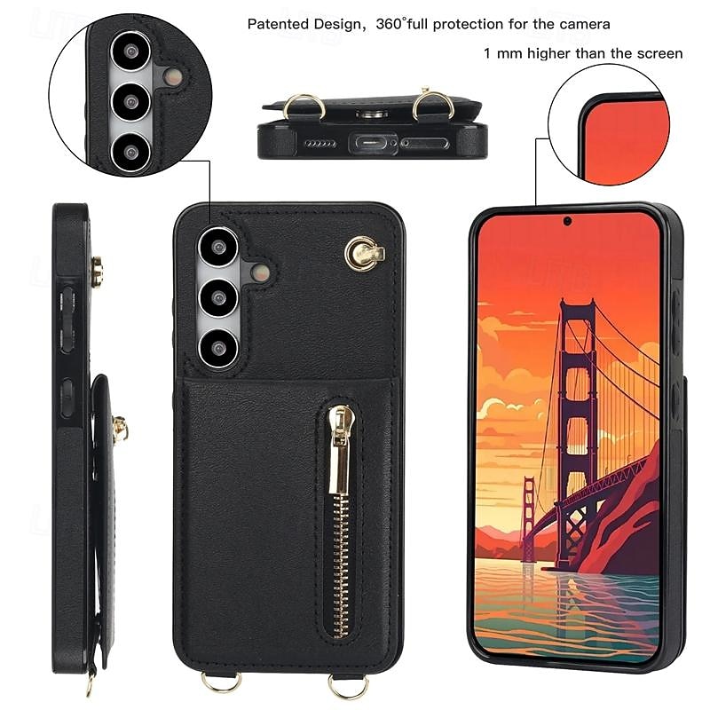 Phone Case For Samsung Galaxy S25 S24 S23 S23 FE S22 S21 Ultra Plus S20 Back Cover Wallet Case Zipper with Lanyard Kickstand Retro TPU PU Leather3