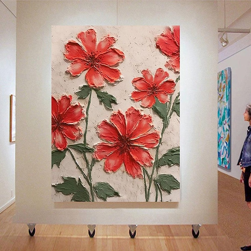 Hand painted 3D Textured Red Flower Painting handmade  Red Flowers Painting 3D Textured red flower oil painting Wall Art Impressionist Painting On Canvas for bedroom wall decoration office decoration