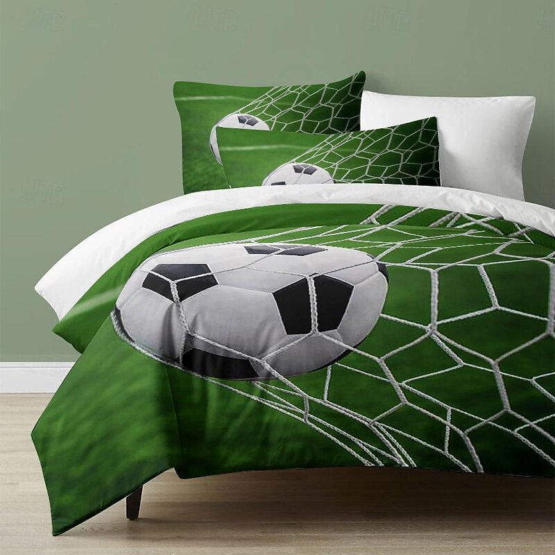 European Cup Football 3D Print 3-piece Duvet Set for Hotel Bedroom Hotel Football Fan Bedding Comfort Set 1 Duvet Cover 2 Pllowcases Queen Size Bed Set2