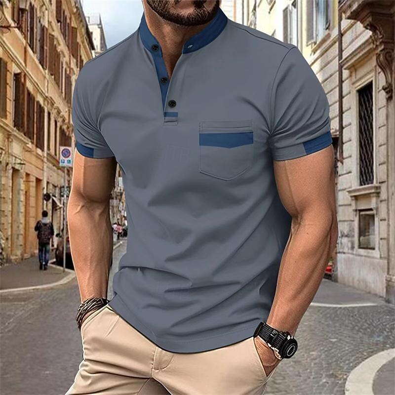 Men's Golf Shirt Golf Polo Work Casual Lapel Short Sleeve Basic Modern Color Block Patchwork Button Spring & Summer Regular Fit Black White Pink Army Green Sky Blue Orange Golf Shirt3