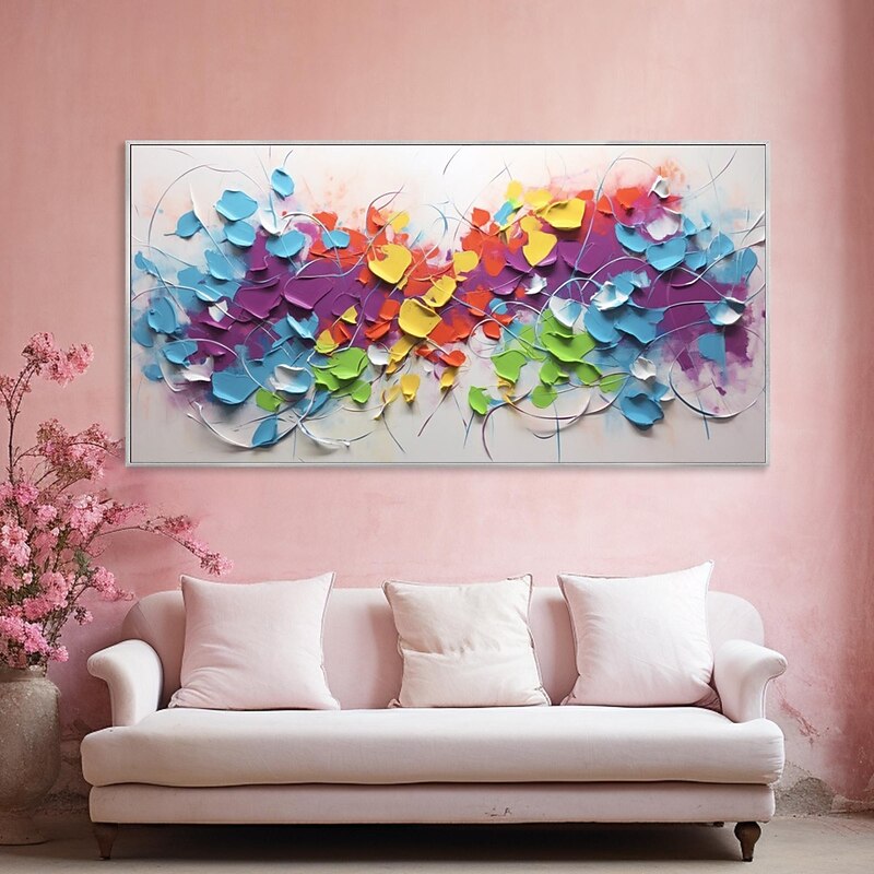 3D Abstract Colorful Geometric Texture Oil On Canvas Palette Knife Painting Modern Living Room Background Wall Deco Customized Niche Artwork4