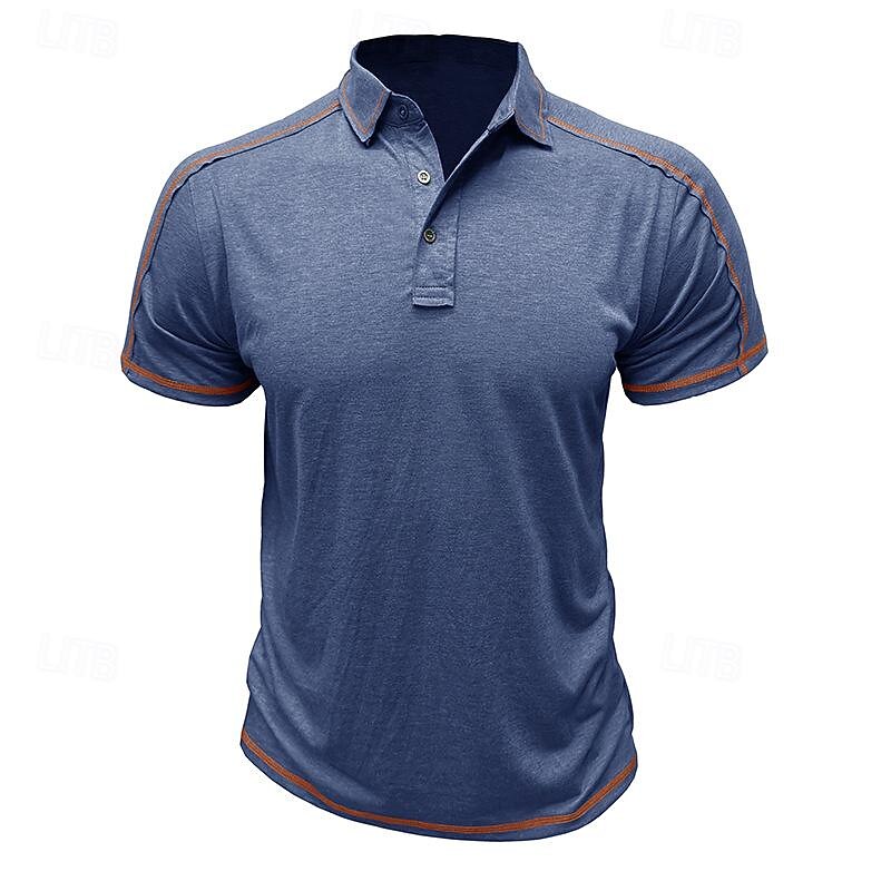 Men's Polo Shirt Golf Shirt Work Casual Lapel Ribbed Polo Collar Short Sleeve Basic Modern Color Block Patchwork Button Spring & Summer Regular Fit Apricot Dark Gray Black White Burgundy Blue Polo2