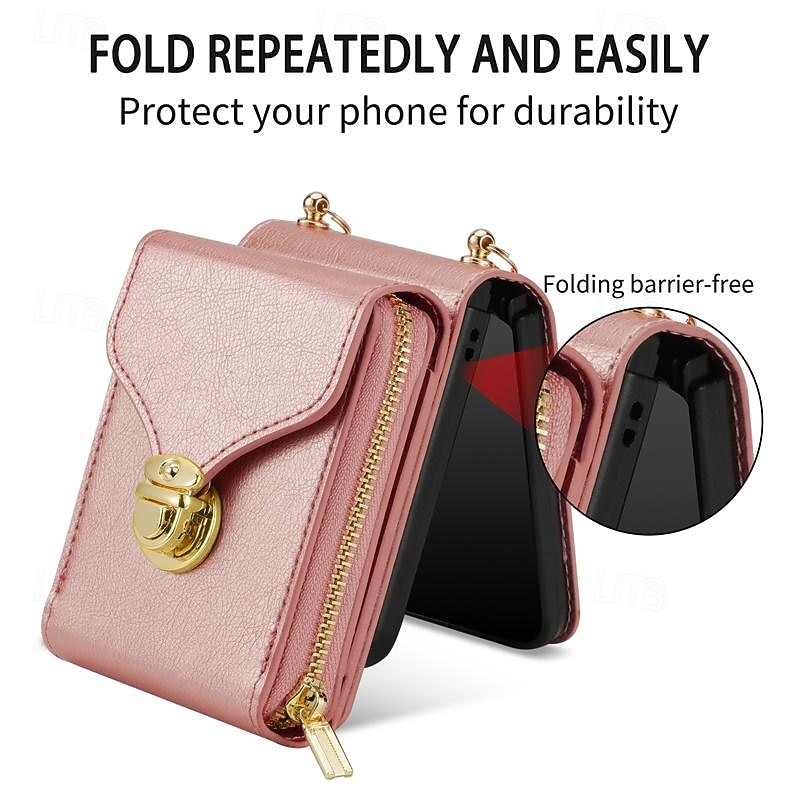 Phone Case For Samsung Galaxy Z Flip 6 Z Flip 5 Z Flip 4 Z Flip 3 Back Cover Flip Cover Zipper with Lanyard Card Slot Retro PC PU Leather4