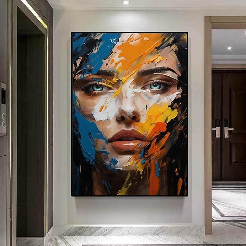 Colorful abstract facial oil painting handmade textured face of girl painting figurative wall art pattle knife girl Oil painting wall decorative painting room art2