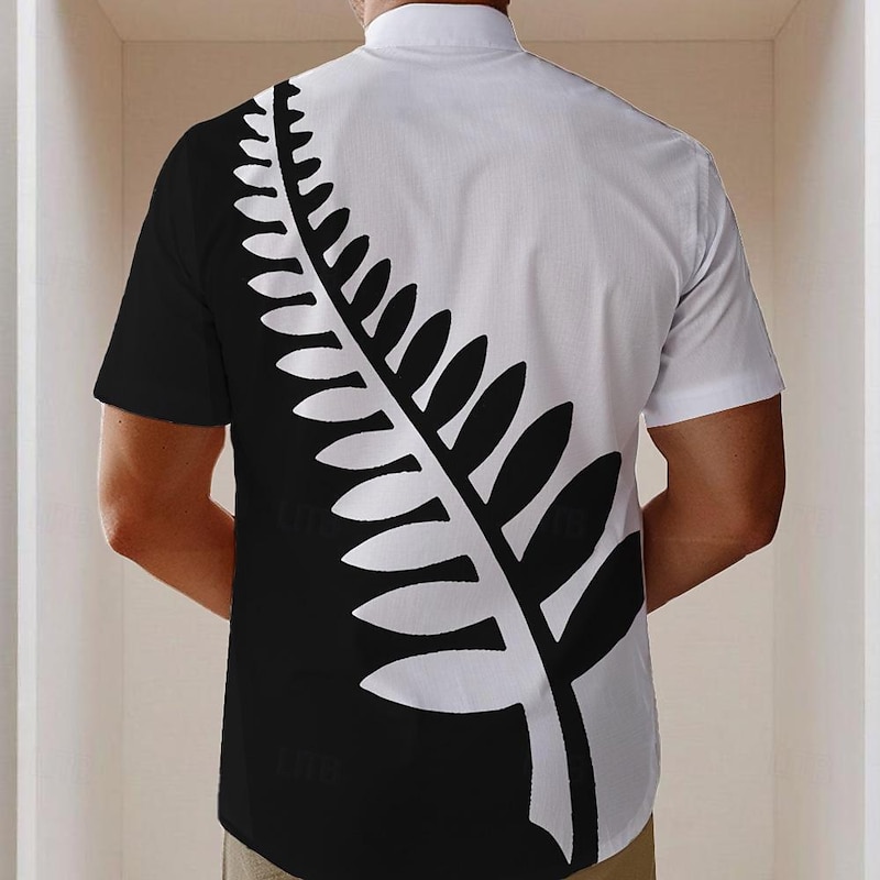 Men's Shirt Button Up Shirt Short Sleeve Casual Holiday Summer Spring Stand Collar Buttons Print White2