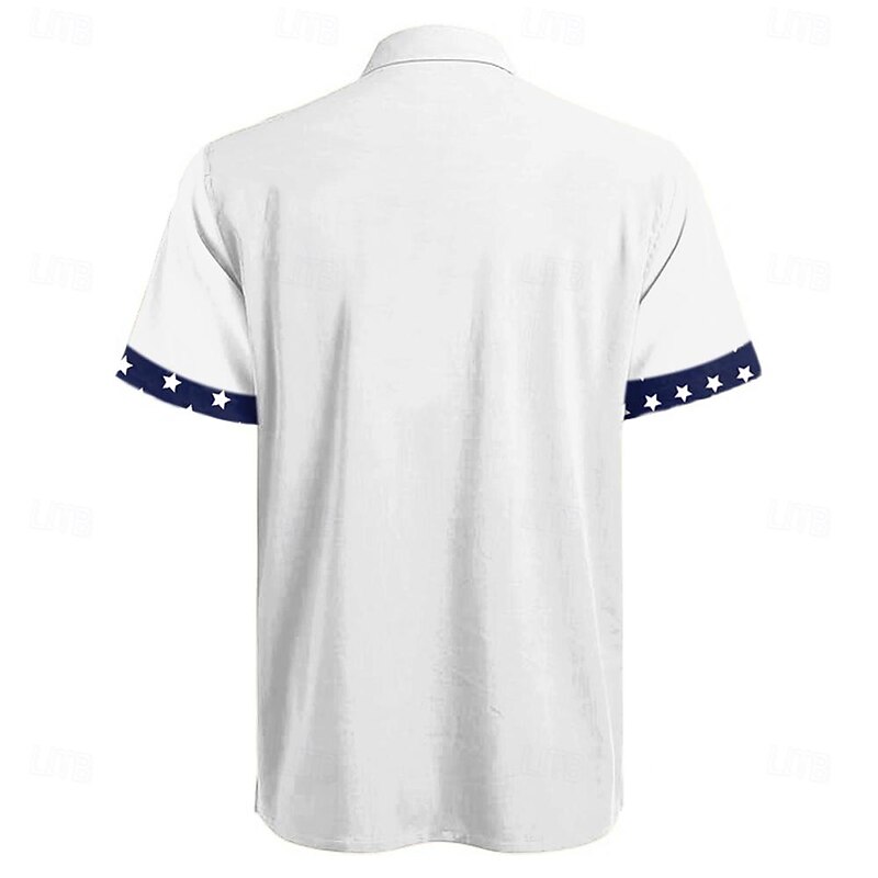 Men's American / USA Statue Of Liberty National Flag Button Up Shirt Short Sleeve Resort Style Outdoor Casual Holiday Summer Turndown Pocket Buttons White2