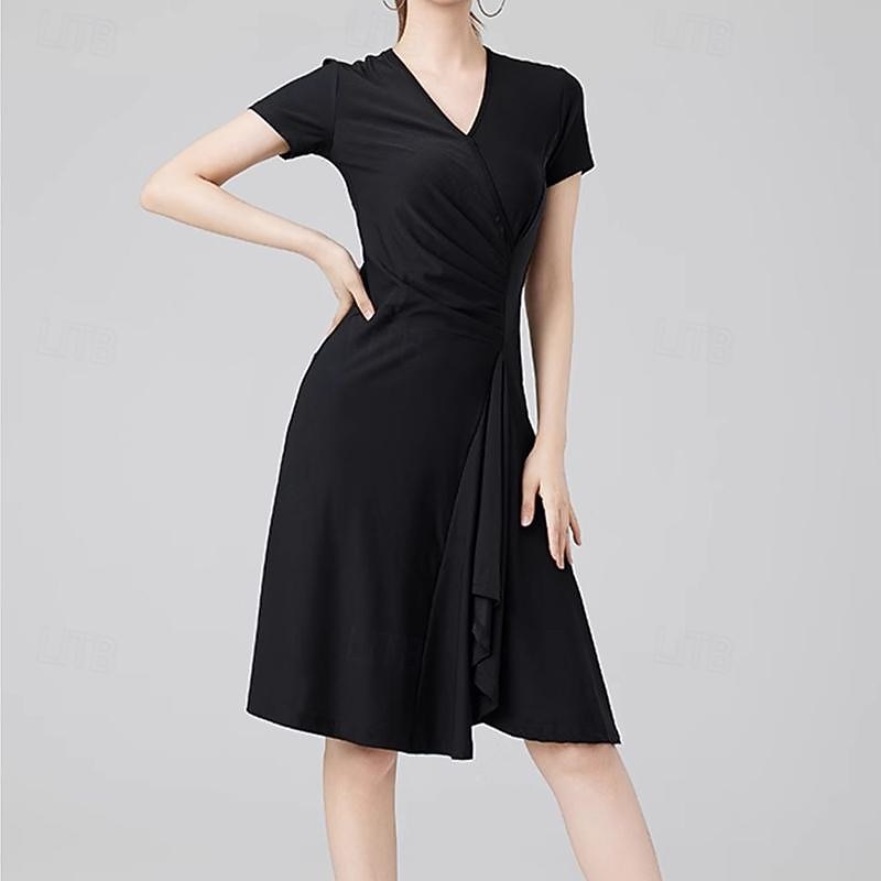 Latin Salsa Dance Dress Pure Color Women's Performance Daily Wear Short Sleeve Elastane3
