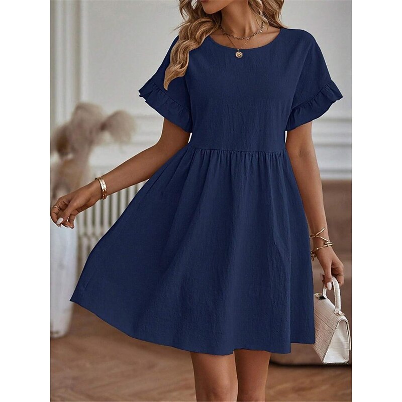 Women's ArmyGreen Red Navy Blue Summer Spring Mini Dress Linen-Inspired Dresses Casual Dress Cotton Linen Dress Basic Modern Casual Daily Weekend Loose Fit Plain Crew Neck3
