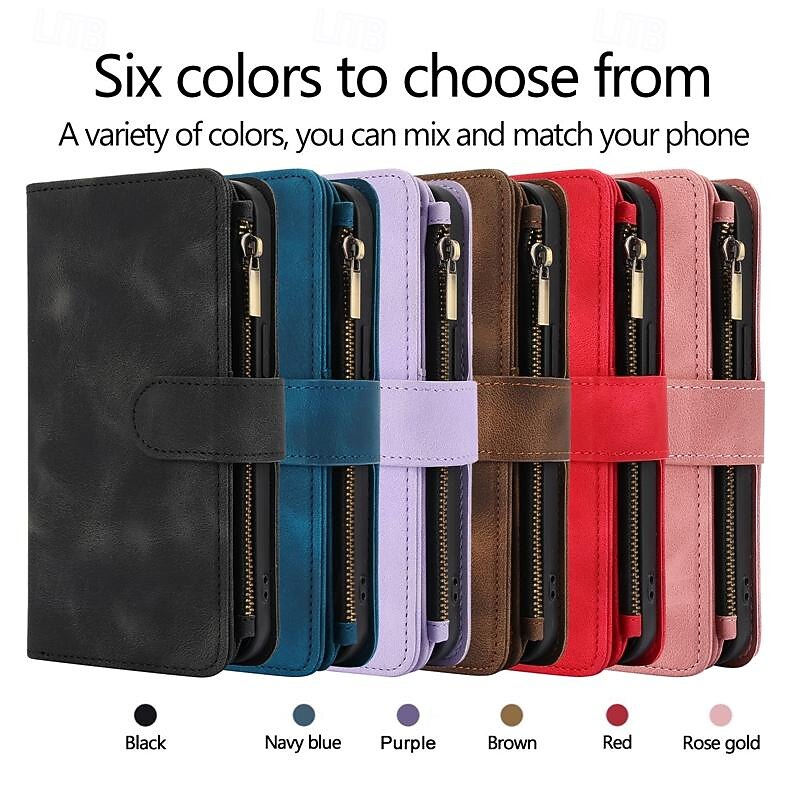 Phone Case For S25 S24 S23 S23 FE S22 S21 Ultra Plus A55 5G A35 5G A25 A15 Wallet Case with Stand Holder Zipper Full Body Protective Retro TPU PU Leather