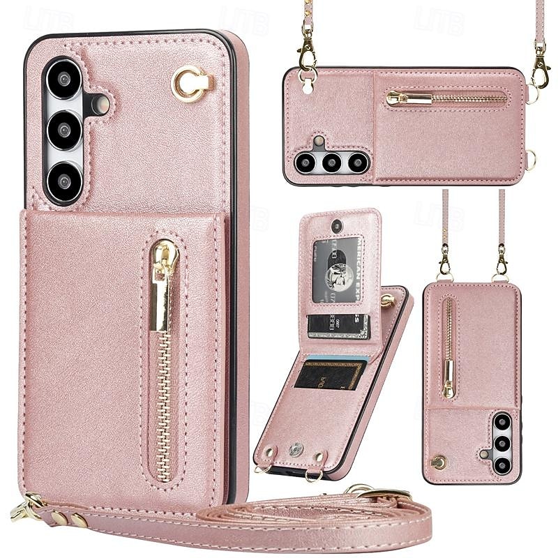Phone Case For Samsung Galaxy S25 S24 S23 S23 FE S22 S21 Ultra Plus S20 Back Cover Wallet Case Zipper with Lanyard Kickstand Retro TPU PU Leather