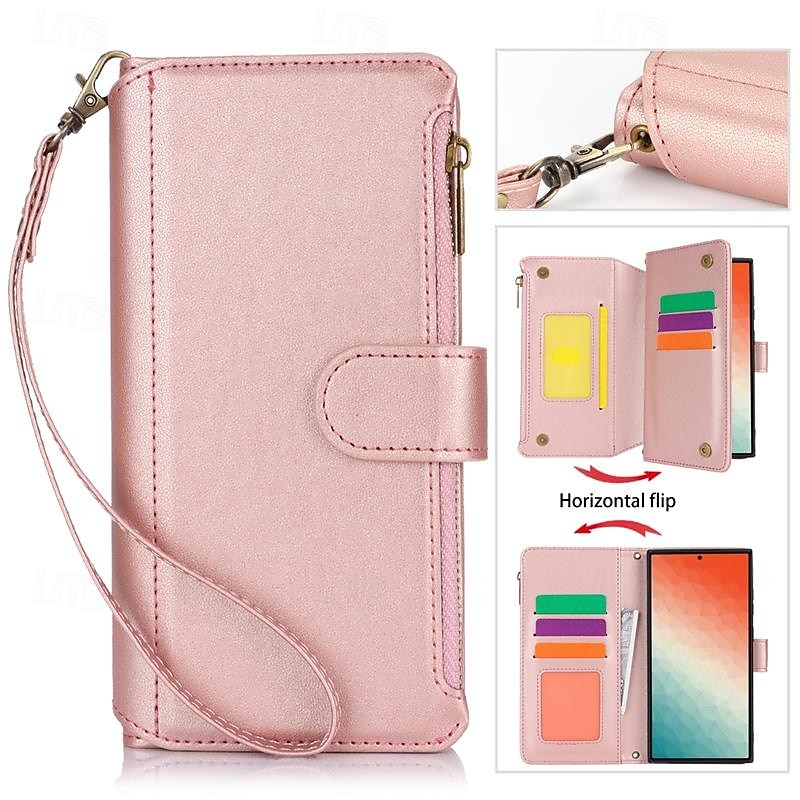 Phone Case For Samsung Galaxy S24 S23 S22 Plus  Ultra S23 FE A55 5G A35 5G A25 A15 A14 A54 Wallet Case Magnetic Zipper with Lanyard Retro TPU PU Leather3