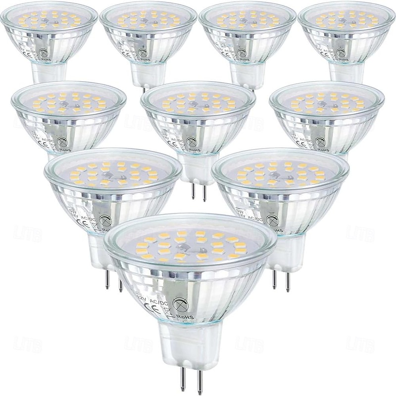 MR16 LED Bulbs GU5.3 Bi-Pin LED Bulbs Base Clear Glass Cover 12V 50W Halogen Equivalent Non-Dimmable 120 Degree Beam Angle 500LM for Landscape Spotlight Track Lights 10 Pcs