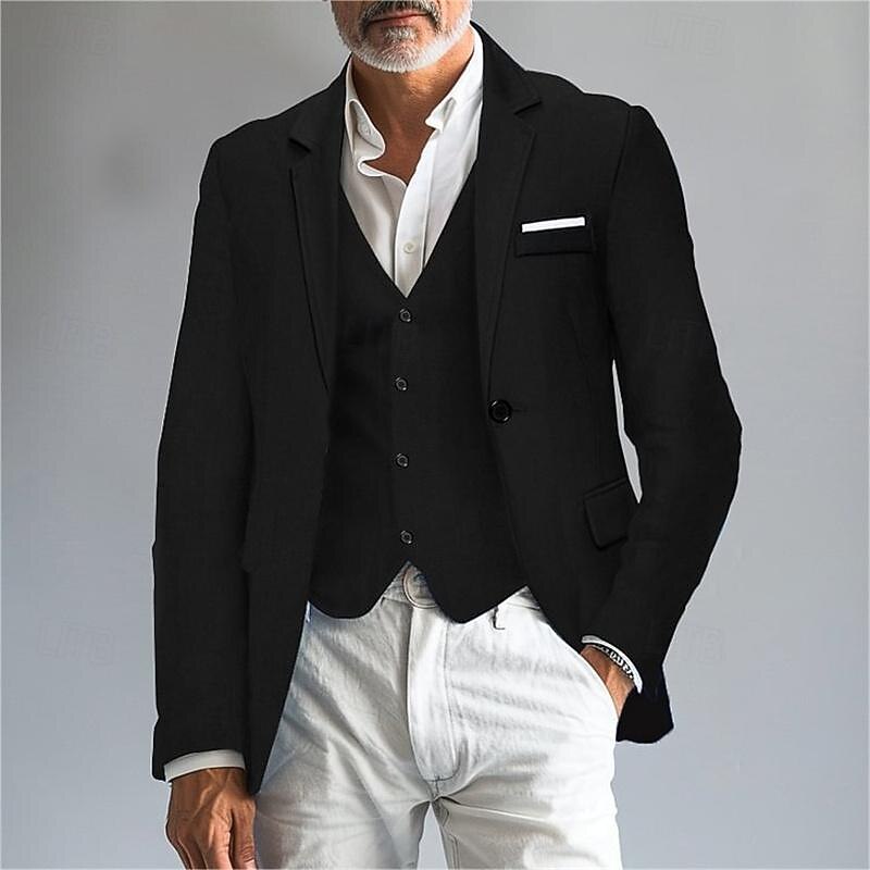 Men's Blazer Business Cocktail Party Wedding Party Fashion Casual Spring &  Fall Polyester Solid Color Pocket Buttons Comfortable Single Breasted Blazer Black White Burgundy Royal Blue3