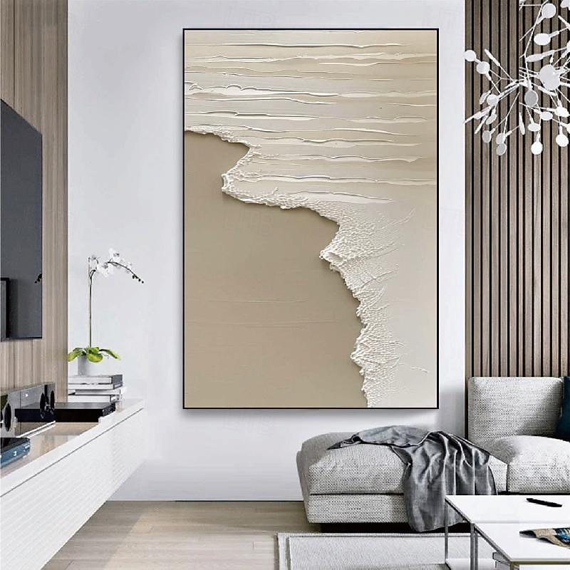 3D Textured Art oil painting handmade Mid-Century Abstract White Neutral Decor painting handmade  Light Brown Plaster  painting Wall Art  New* Minimalist Scandinavian Mid-Century  painting