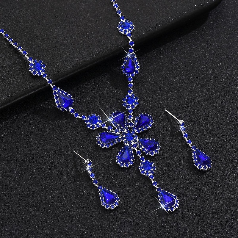 Bridal Jewelry Sets Two-piece Suit Rhinestone Imitation Diamond 1 Necklace Earrings Women's Elegant Vintage Sweet Lovely Classic Flower Love Jewelry Set For Wedding Gift4