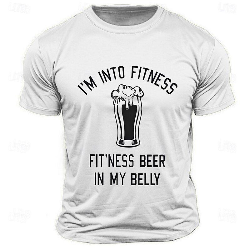 Men's Funny Graphic T-Shirt - I'm Into Fitness, Fit'ness Beer In My Belly Pun Design3