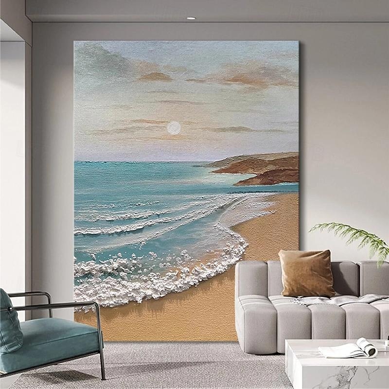 Sky and Ocean painting hand painted Calming Landscape Painting Neutral Landscape oil painting handmade Light Beige Aesthetic Acrylic wave sea Painting  Minimalist Art painting4