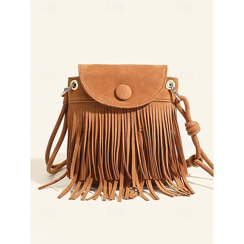 Boho Chic Suede Fringe Crossbody Bag - Stylish Tan Shoulder Purse Perfect for Casual Outings4