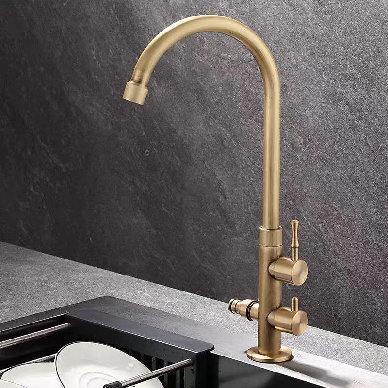 Bathroom Sink Faucet - Classic Antique Brass Mount Outside Single Handle One HoleBath Taps4
