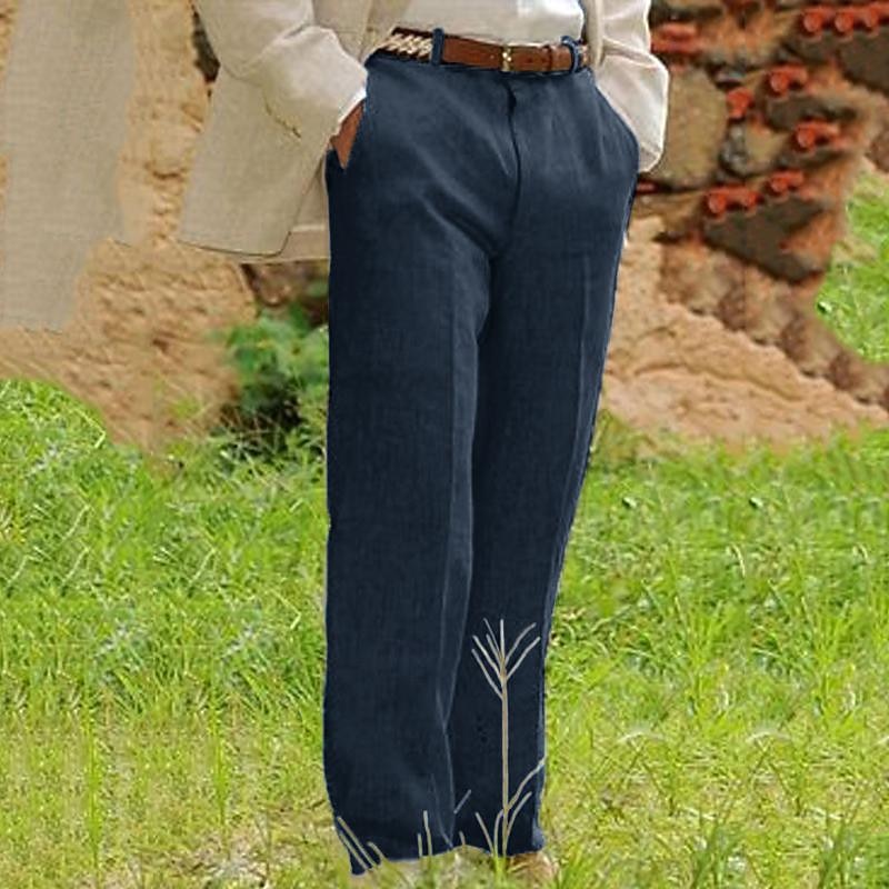 Men's Linen Pants Trousers Dress Pants Summer Pants Beach Pants Pocket Straight Leg Plain Comfort Breathable Outdoor Daily Streetwear Stylish Casual Black Navy Blue Inelastic4