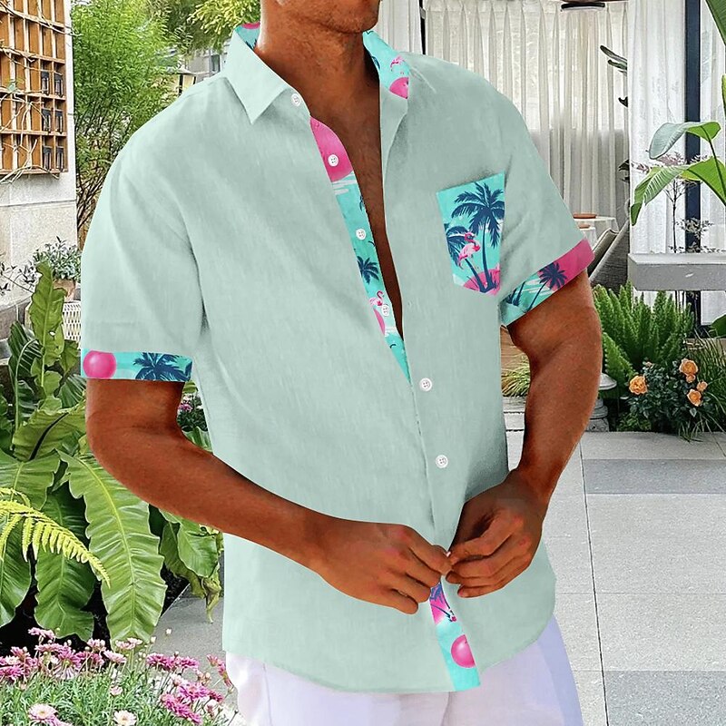 Men's Floral Coconut Tree Palm Tree Summer Hawaiian Shirt Aloha Shirt Printed Shirts Short Sleeve Shirt Turndown Hawaiian Resort Outdoor Vacation Party White Pink Green S M L4