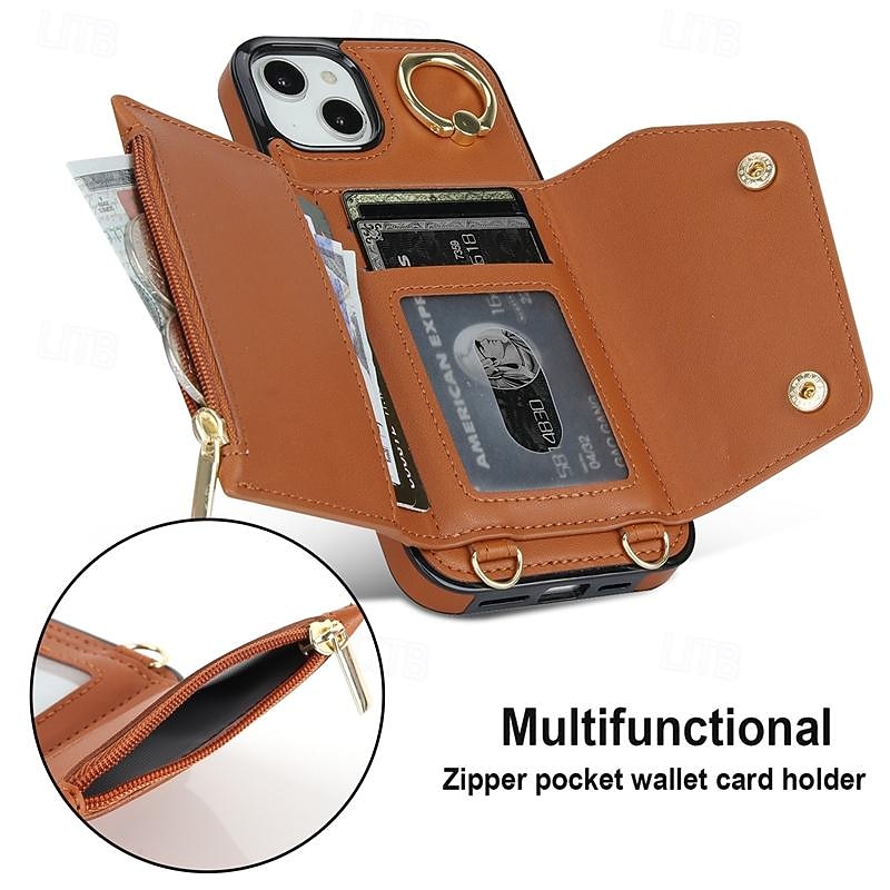 Phone Case For iPhone 17 Pro Max 17 Air 16 15 14 Pro Max Plus 13 12 11 Pro Max Mini Wallet Case Zipper with Lanyard with Wrist Strap Retro TPU PU Leather3