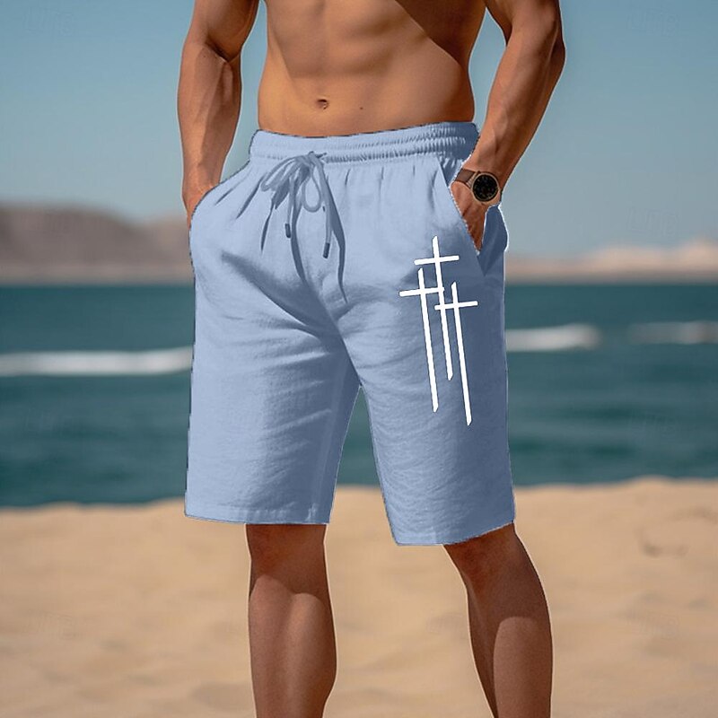 Men's Graphic Prints Cross Linen Shorts Summer Shorts Beach Shorts Mid Waist Streetwear Designer Casual Daily Holiday Drawstring Elastic Waist Print Designer Clothing Apparel4