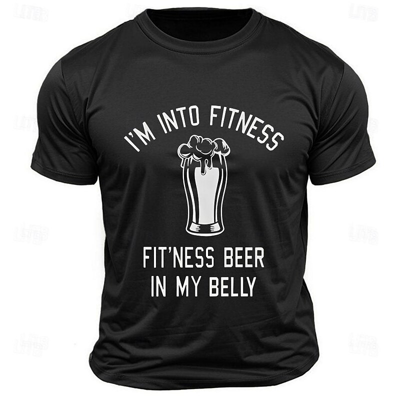 Men's Funny Graphic T-Shirt - I'm Into Fitness, Fit'ness Beer In My Belly Pun Design2