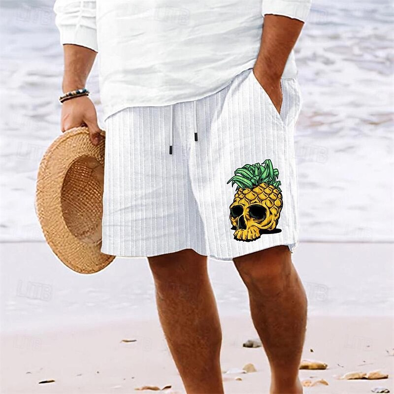 Men's Shorts Summer Shorts Beach Shorts Pocket Drawstring Elastic Waist Pineapple Comfort Short Sports Outdoor Daily Going out Fashion Casual Black White Micro-elastic3