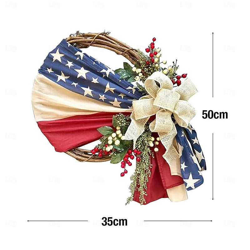 Patriotic Independence Day Wreath, Celebration USA Flag Printed Wreath, Red White Blue Garland Wreaths 4th of July Wall Decor Wreaths for Front Door Outdoor Welcome Sign Door Hangers2