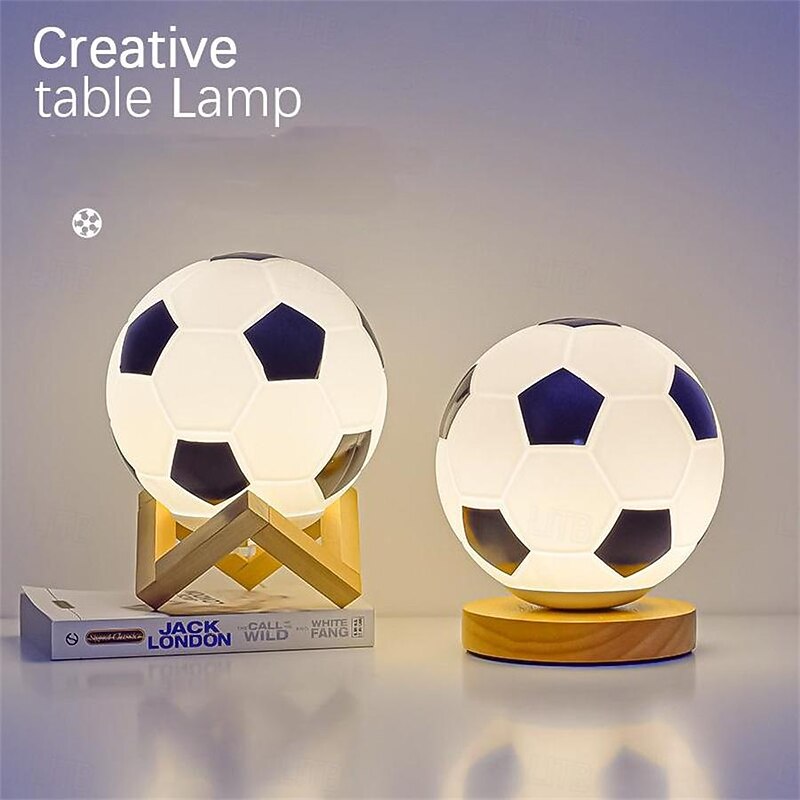 3D Football Night Light Euro Cup Solid Wood Base Small Table Lamp Night Light for Study Home Kids Gift Decorations2