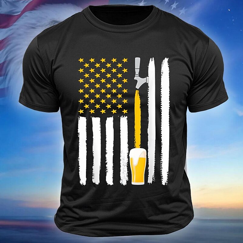 Men's Graphic T-Shirt: Patriotic American Flag Beer Tap Design for Beer Lovers - Short Sleeve3