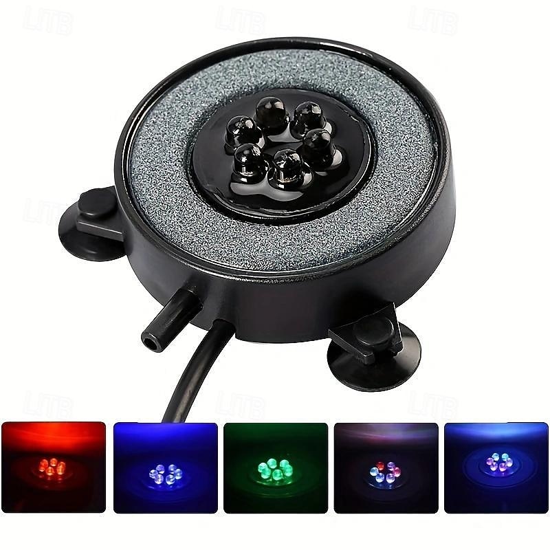 1pc LED Aquarium Air Bubble Light Fish Tank Air Curtain Bubble Stone Disk with 6 Color Changing LEDs US/EU/AU/UK Plug3