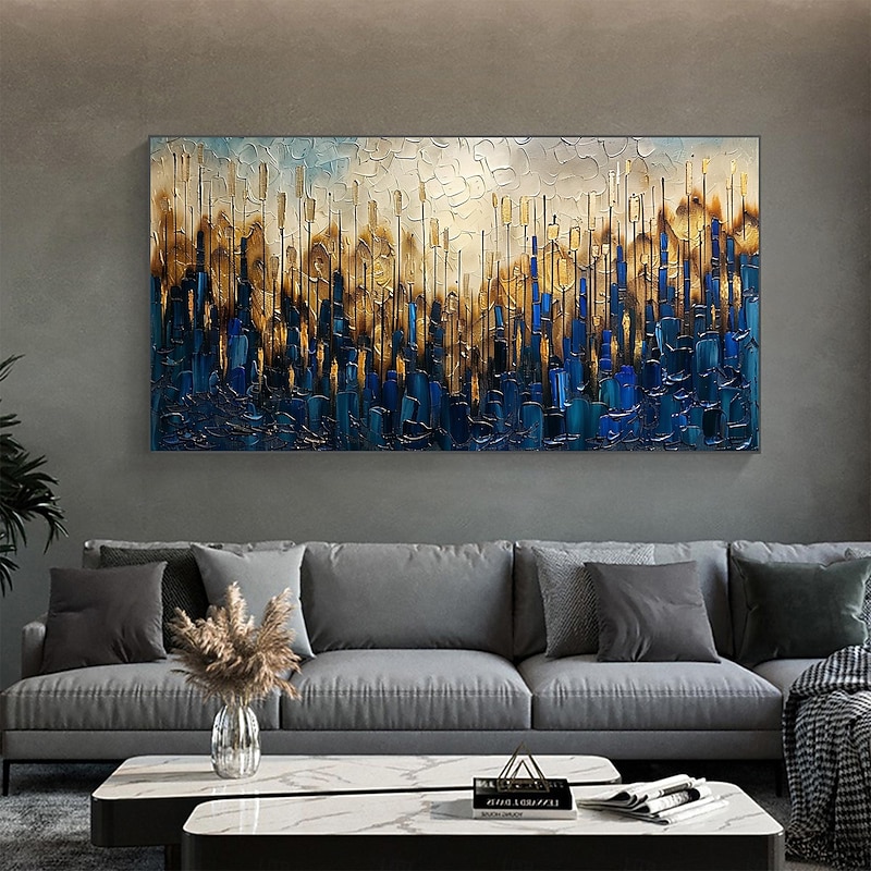 Handmade Original Blue Thick texture Oil Painting On Canvas Wall Art Painting Minimalist Home Decor With Stretched FrameWithout Inner Frame Painting3
