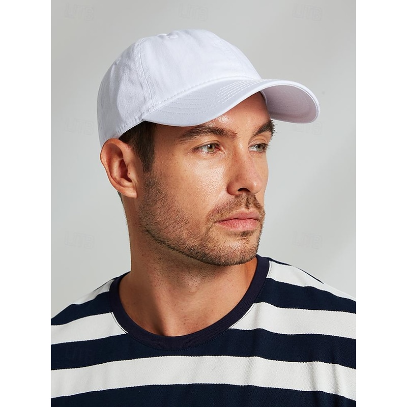 Men's Cotton Baseball Cap - Classic Adjustable White Hat for Casual Wear