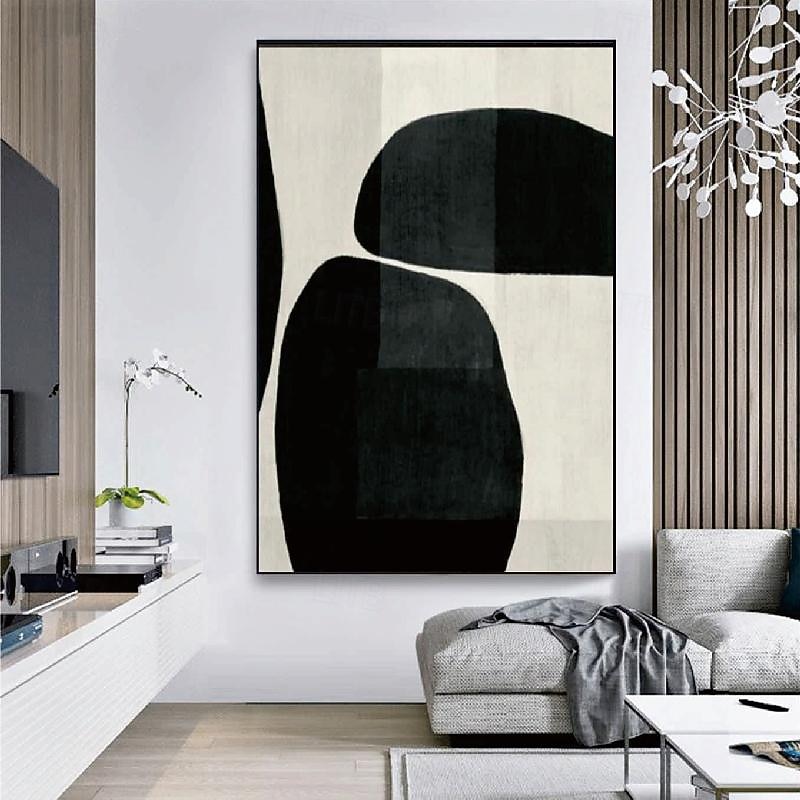 Handmade Black White 3D Minimalist Painting on Canvas Large hand painted Beige Art Wabi Sabi Abstract Wall Art oil painting FOR Living room artwork