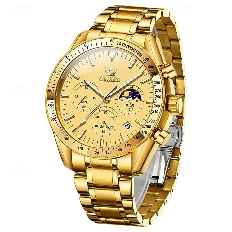 New Olevs Olevs Fashion Trend Stainless Steel Band Men'S Business Watch Calendar Luminous Moon Phase Simple Leisure Quartz Watch Waterproof Sports Men'S Wristwatch4