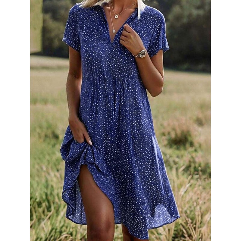 Women's Polka Dot Ruffle Hem Shirt Collar Mini Dress Casual Daily Short Sleeve Summer3