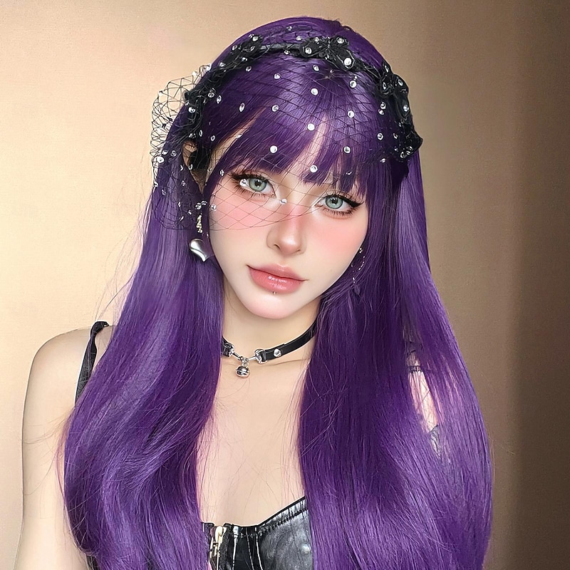 26 Inch Synthetic Wig  Women's Wig Purple Blue Long Wavy Hair Fashion Daily Party Cosplay2