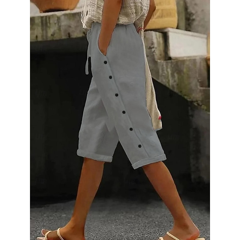 Women's Shorts Casual Daily Knee Length Plain Drawstring Side Pockets Breathability Comfortable Inelastic Weekend Black White Summer Regular Fit4