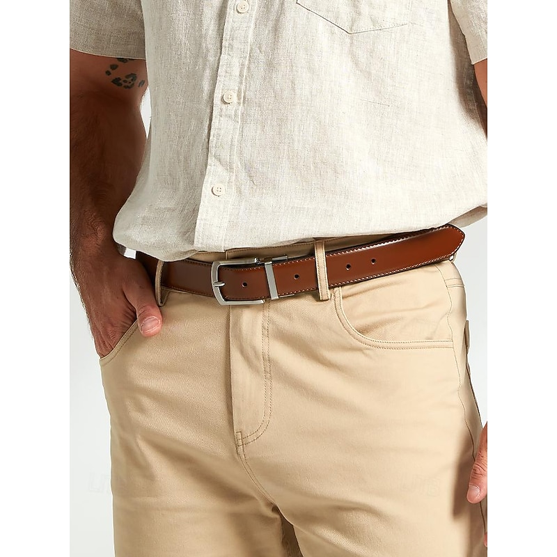 Men's Premium Leather Belt with Sleek Stainless Steel Buckle - Perfect for Business and Casual Wear2