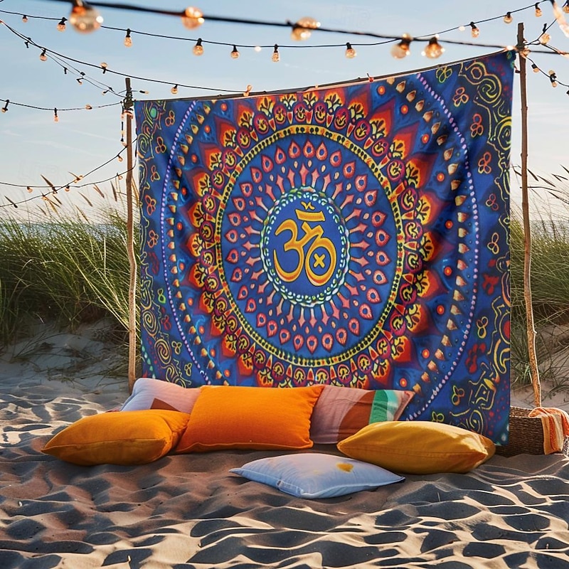 Outdoor Mandala Bohemian Om Hanging Tapestry Wall Art Large Tapestry Mural Decor Photograph Backdrop Blanket Curtain Home Bedroom Living Room Decoration