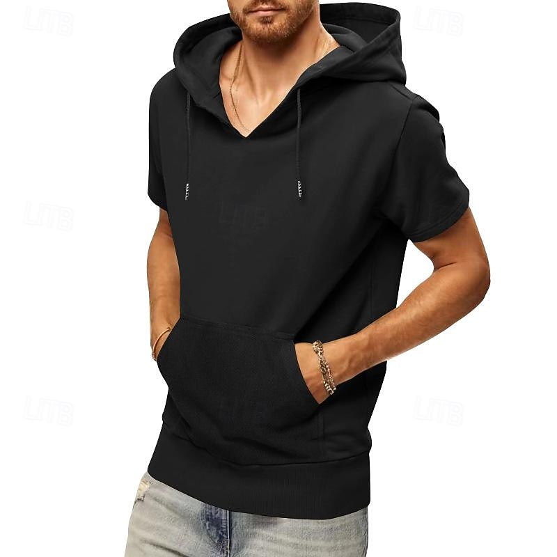 Men's Tank Top Vest Top Undershirt Sleeveless Shirt Short Sleeve Hooded Spring & Summer Plain Fashion Designer Basic Vacation Street Going out Black White Khaki Top Tee for Men