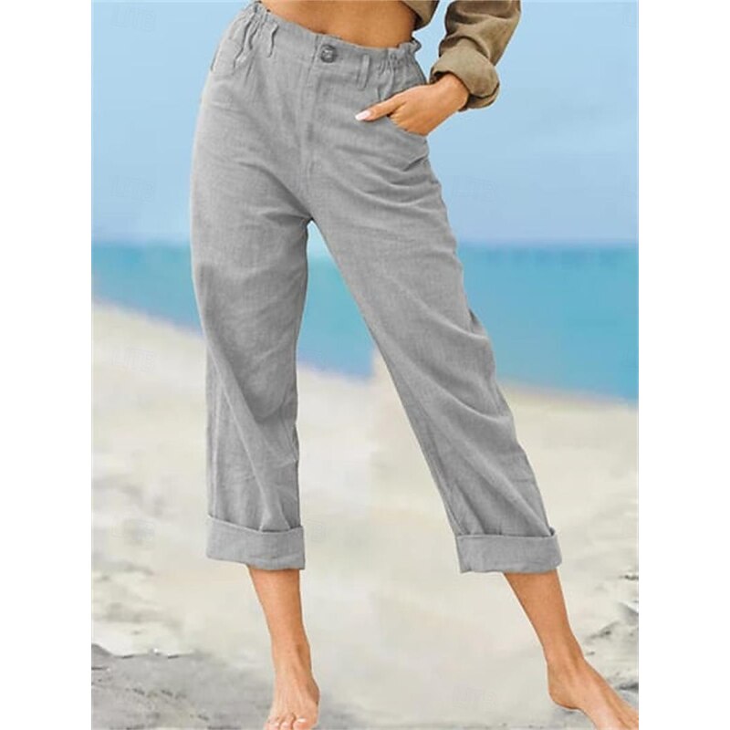 Women's Chinos Pants Trousers Streetwear Casual Long High Waist Plain Pocket High Cut Breathability Soft Micro-elastic Vacation Street Daily Wear White Khaki Light Grey Summer Spring Regular Fit4