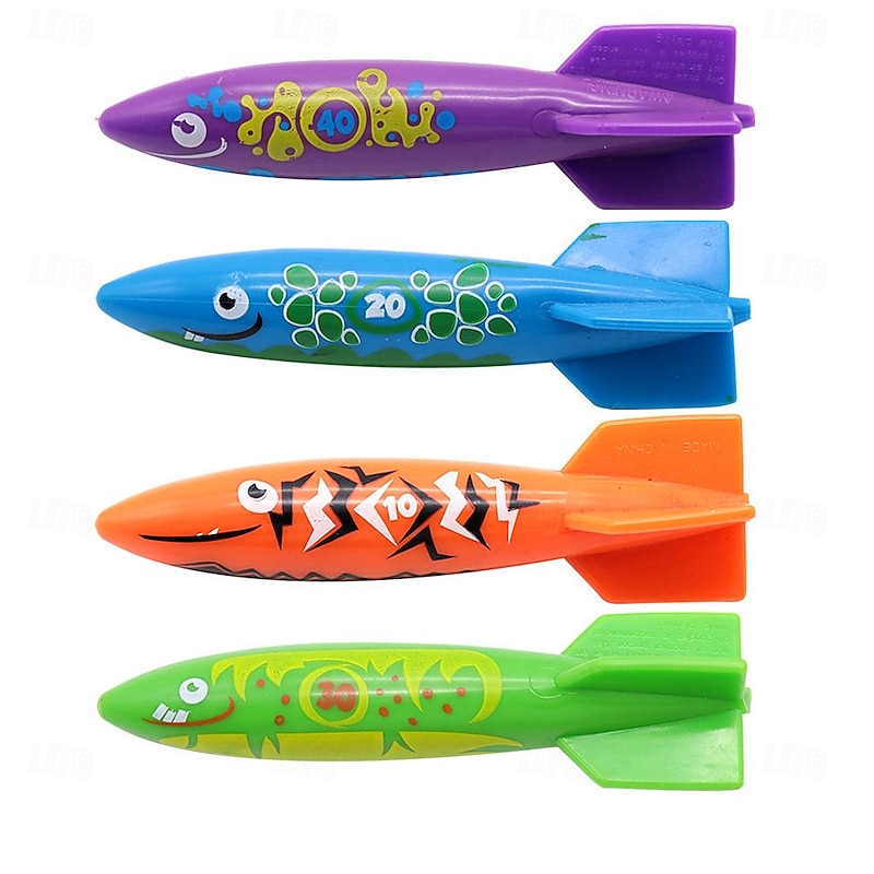 Diving Pool Toys Underwater Swimming Throwing Diving Torpedo Shark,4 Pack2